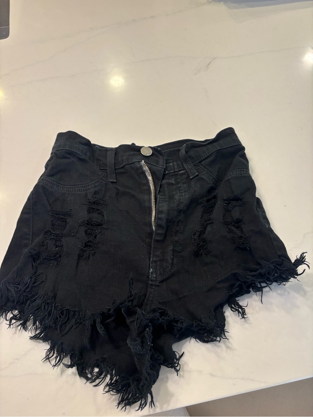 Aphrodite Black Distressed Frayed Hem Denim Shorts